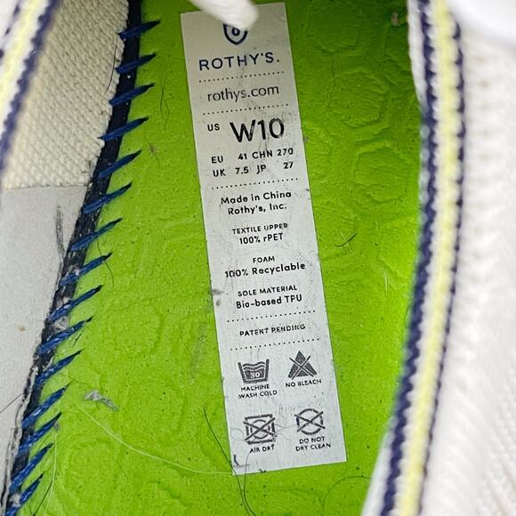 Rothys Womens 10 Vanilla White The Lace Up Sneaker Shoes Soft Flexible Recycled - Picture 12 of 13